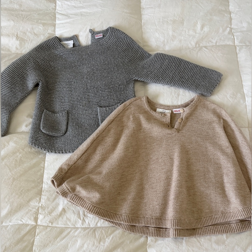 Zara Gray Knit Sweater & Beige Poncho Set